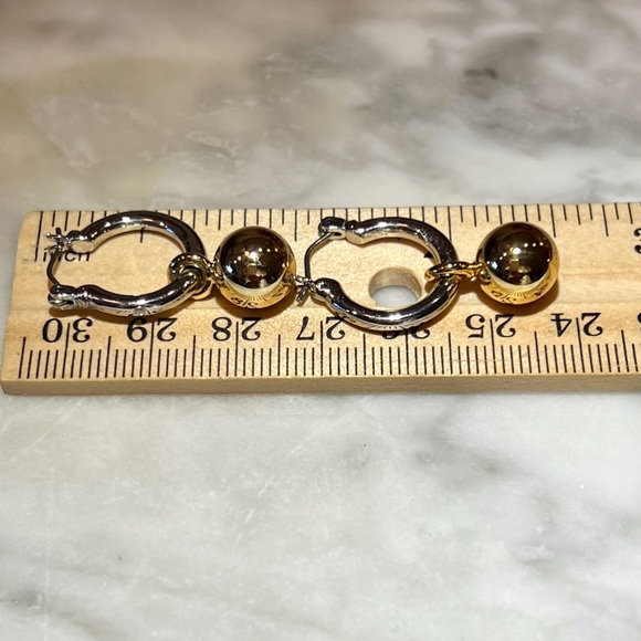 Silver hoop earrings with Gold Balls Dangle Hoops Perfect two tone earrings! - Picture 4 of 16